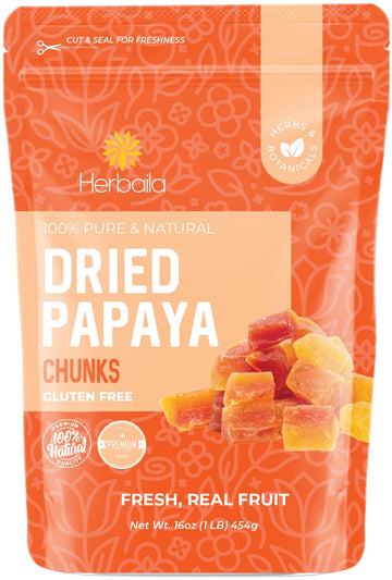 Dried Papaya Chunks, 1 Pound. Dried Papaya Fresh, Paw Paw Tree Diced Papaya Fruit, Lightly Sweetened. All Natural, Non-Gmo, 16 Ounces.
