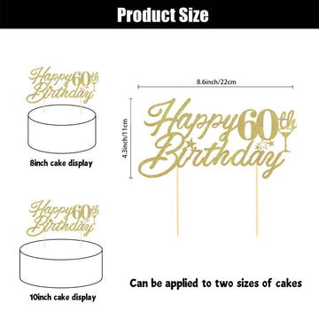 Gold Glitter Happy 60Th Birthday Cake Topper, 60Th Birthday Cake Topper For Celebrating Sixty Years Old Anniversary/Birthday Par