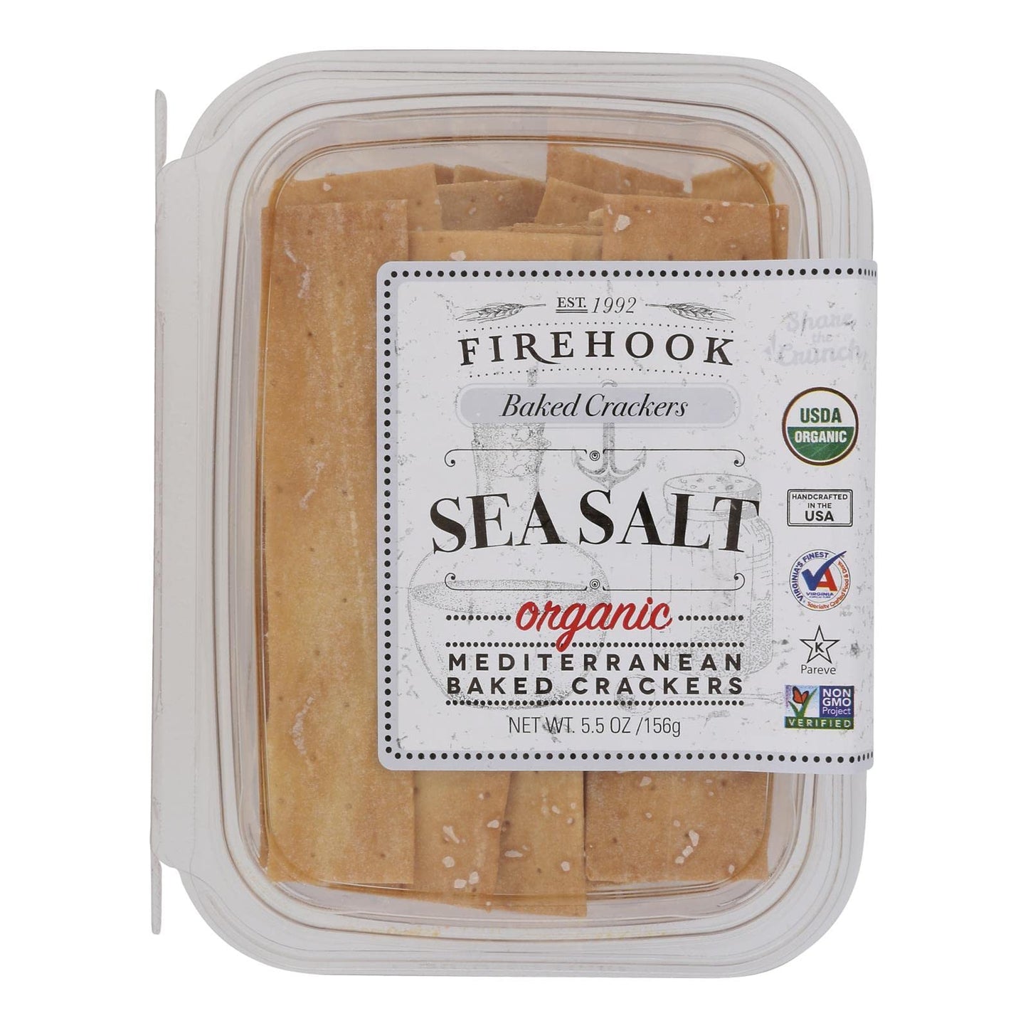 Firehook Organic Mediterranean Baked Crackers Snack Box, Sea Salt, USDA Certified Organic, Kosher, Gluten Free & Non-GMO, 5.5 Oz