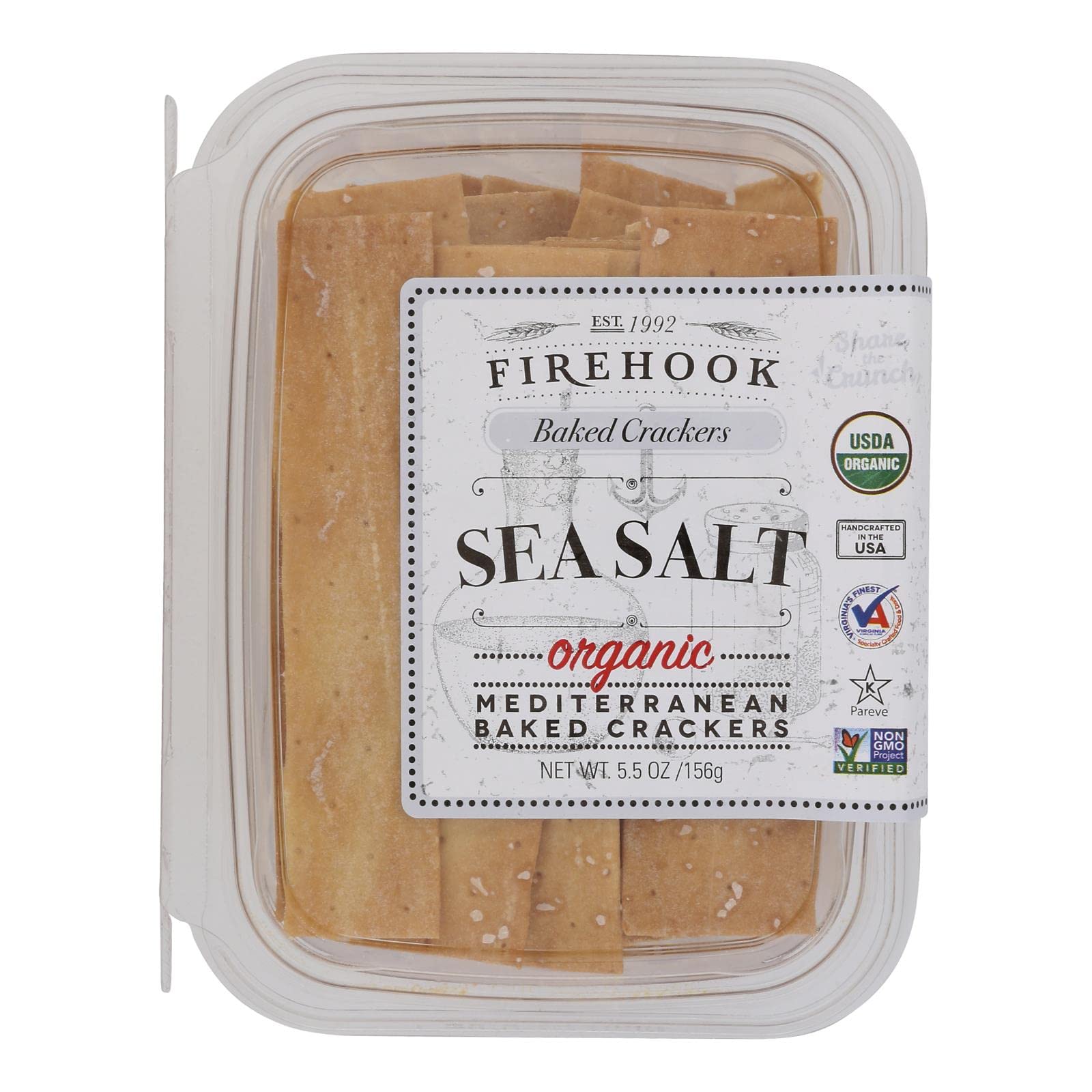 Firehook Organic Mediterranean Baked Crackers Snack Box, Sea Salt, USDA Certified Organic, Kosher, Gluten Free & Non-GMO, 5.5 Oz