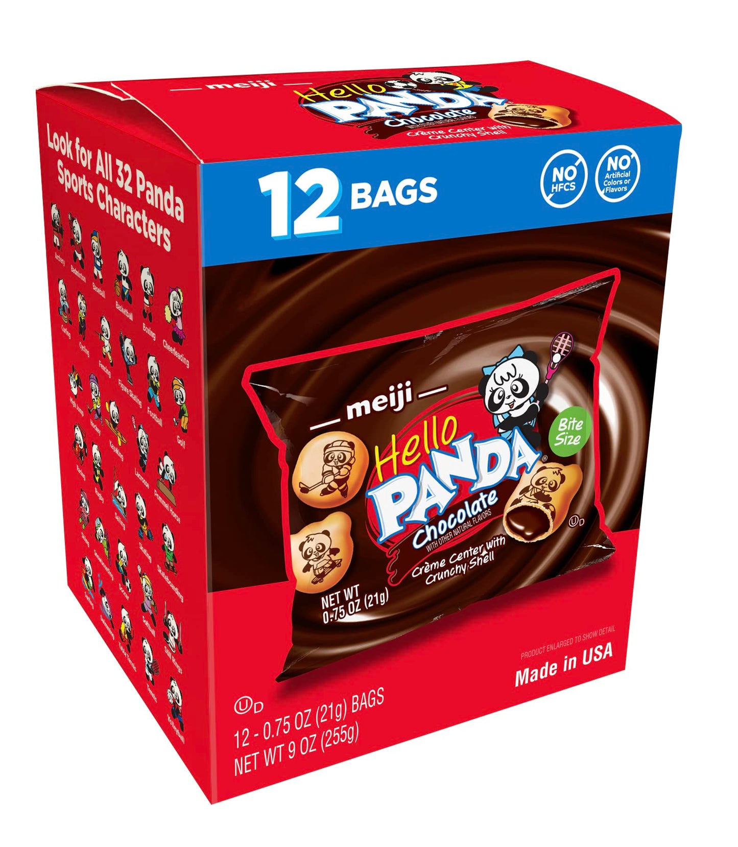 MEIJI Hello Panda Cookies, Chocolate Crme Filled - 12 Count, 0.75oz Bags - Bite Sized Cookies with Fun Panda Sports