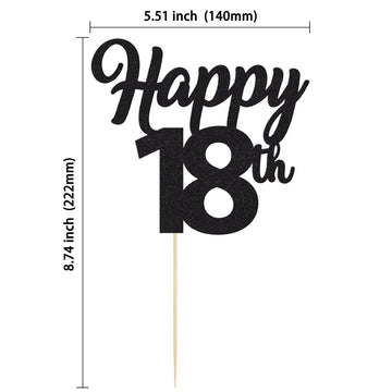 3Pcs Happy 18Th Cake Toppers Black Glitter Number 18 Cake Decorations Eighteen Birthday Cake Pick Decorations For Cheers To 18 Y