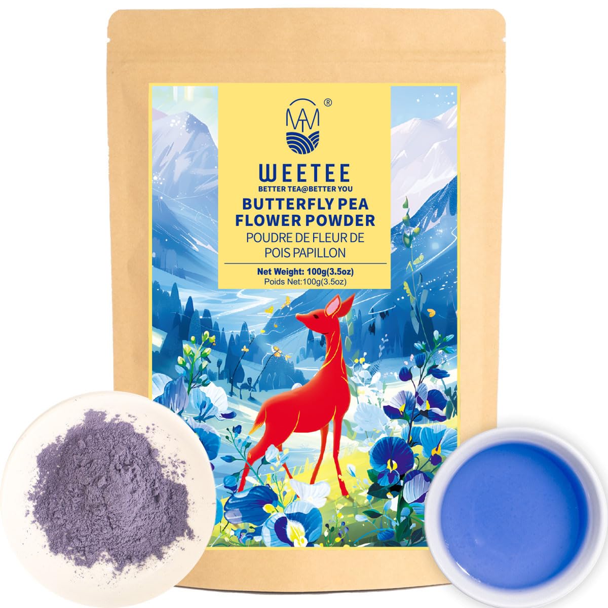 Wt Weetee Butterfly Pea Flower Powder 100% Natural & Pure From Blue Butterfly Pea Flowers Energy Blend Free Herbal Tea For Blue & Purple Drinks