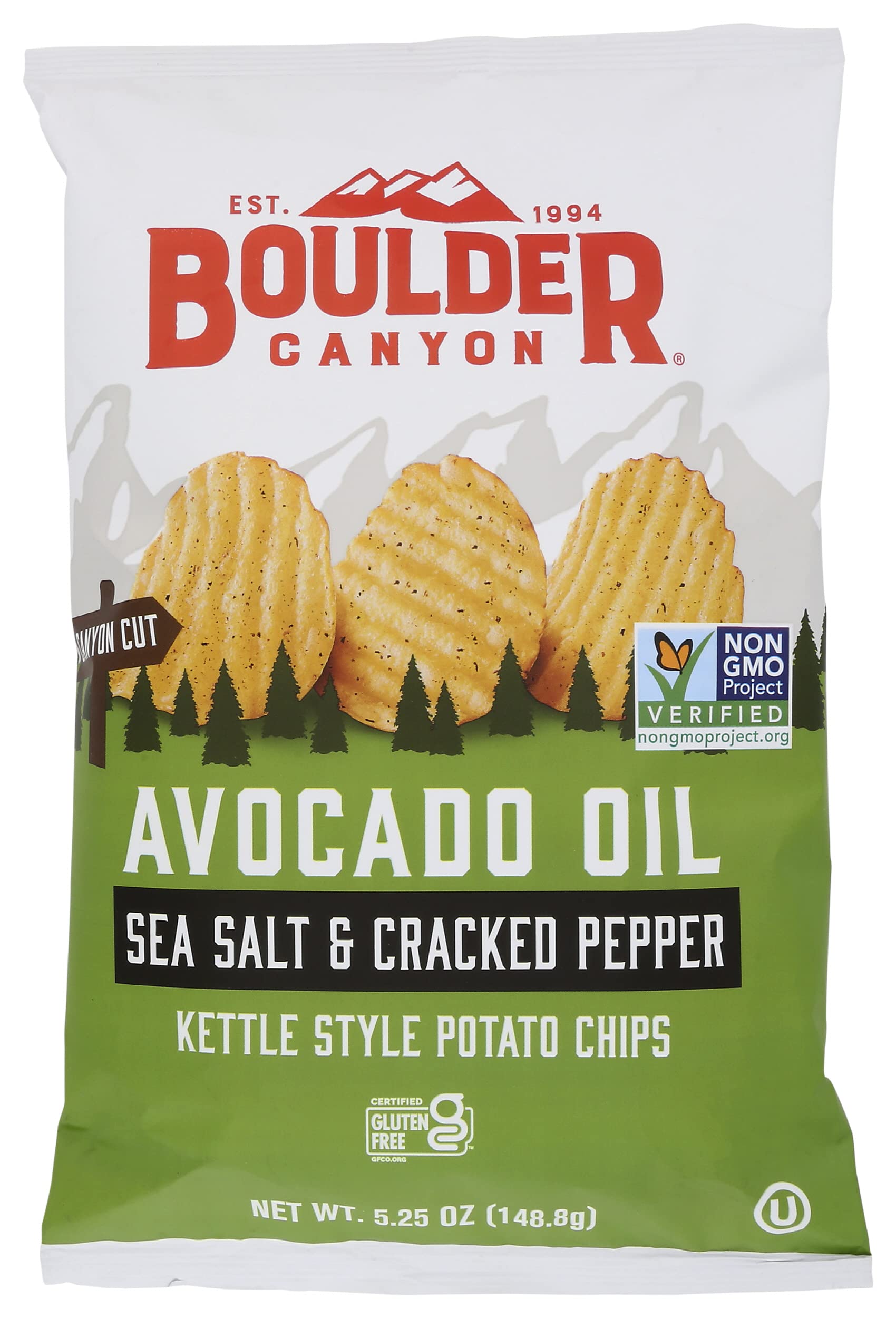 Boulder Canyon Avocado Oil Cut Sea Salt & Cracked Pepper Potato Chips, 5.25 Oz (Pack Of 12)