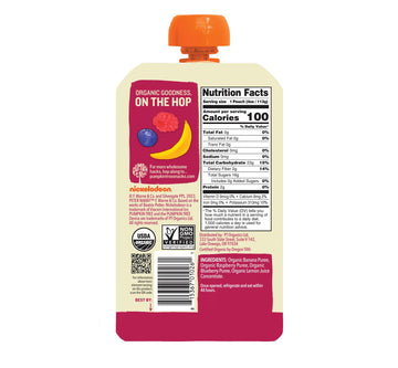 Pumpkin Tree Peter Rabbit Organics, Organic Raspberry, Banana And Blueberry 100% Pure Fruit Snack, 4 Oz. Squeeze Pouches (Pack O