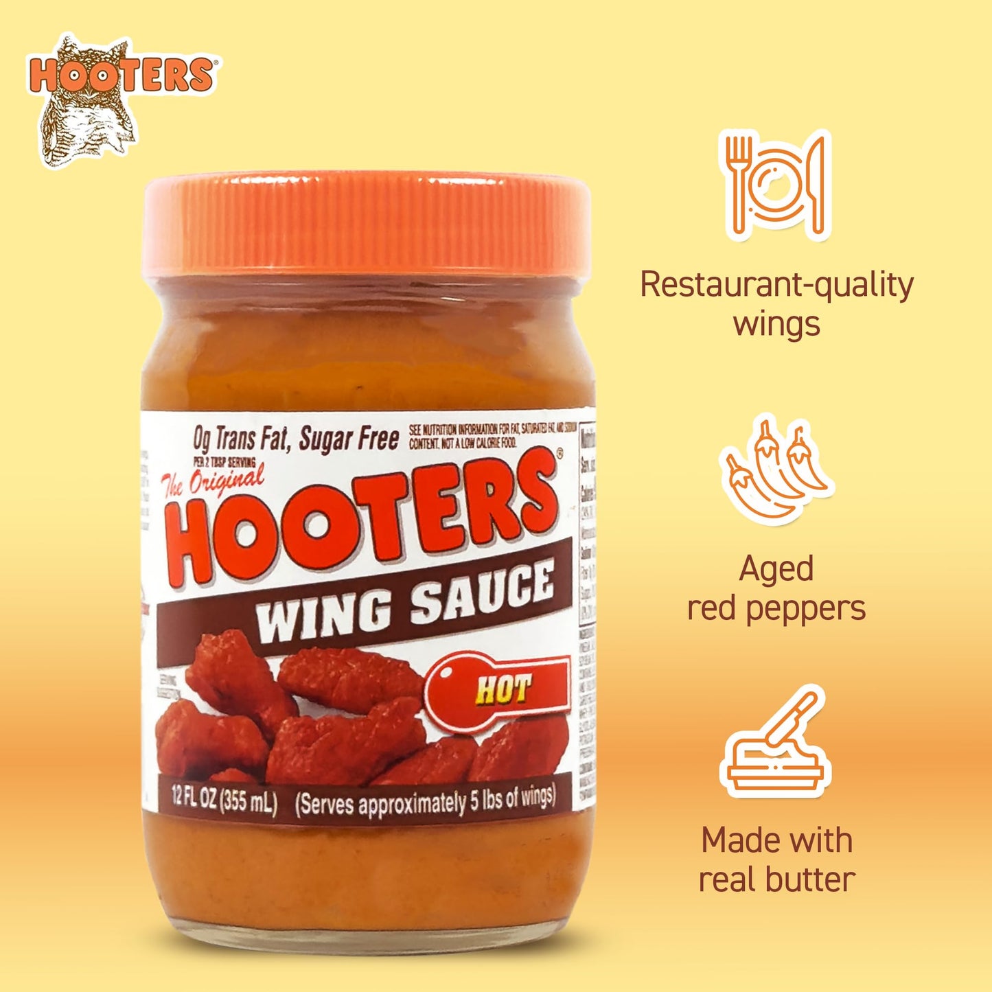 The Original Hooters Hot Wing Sauce - Spicy & Robust Flavor - Ideal For For Grilling, Chicken Wings, Ribs, Chops, Shrimp, Seafoo