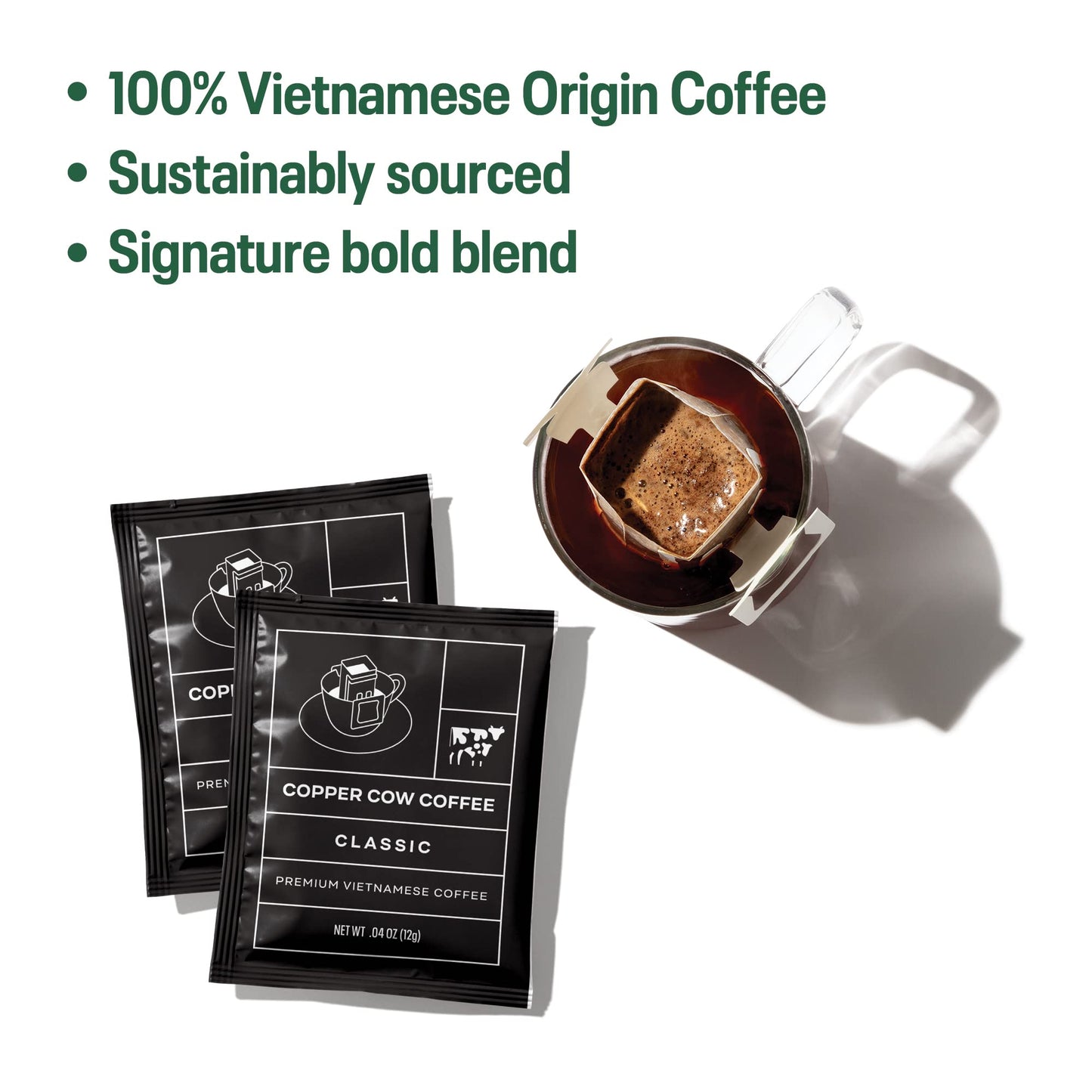 Copper Cow Coffee Vietnamese Pour Over Coffee With Sweetened Condensed Milk Creamer - Single-Serve And All-Natural Pre-Filled Co