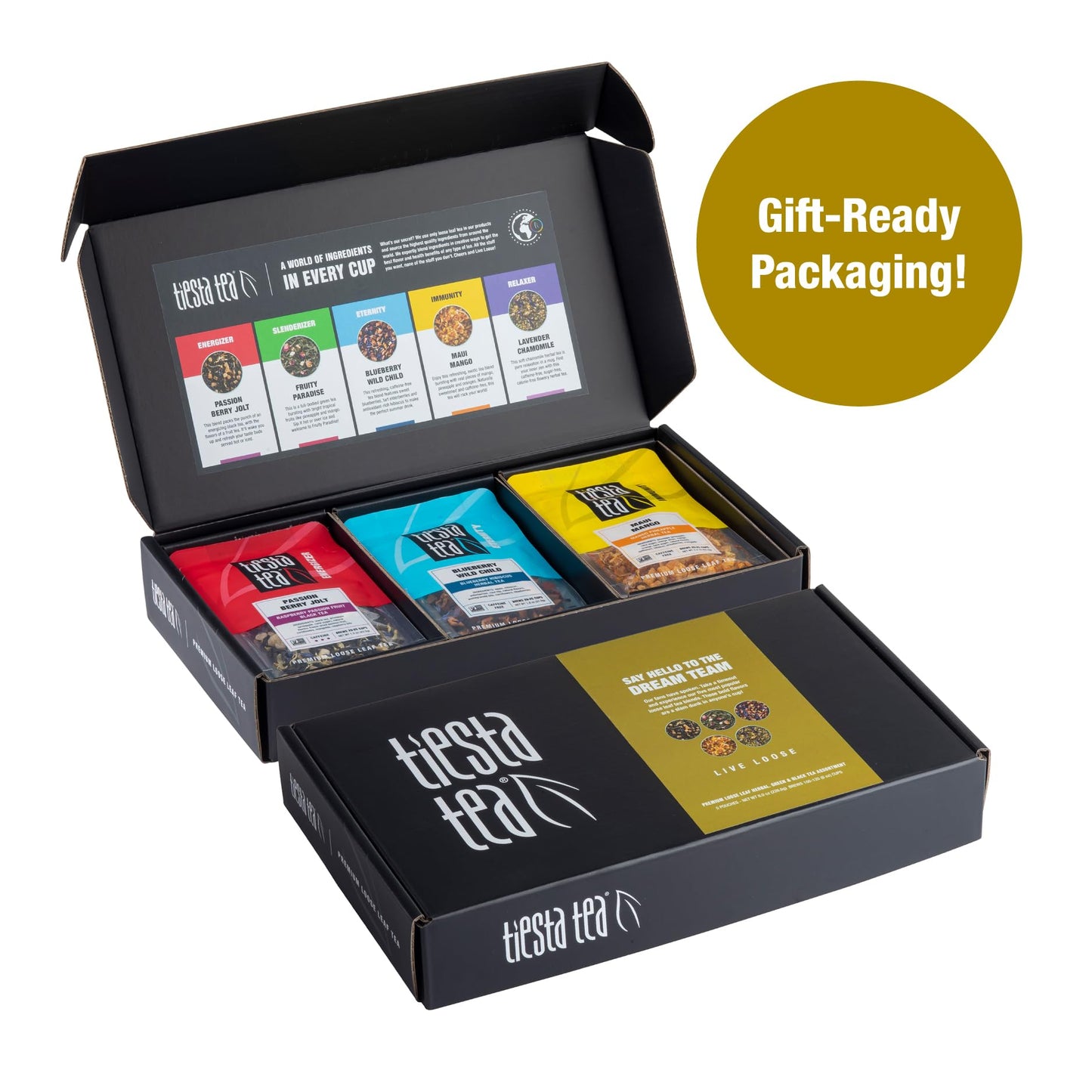 Tiesta Tea - Tiesta'S Top Loose Leaf Tea Gift Box | High To Non-Caffeinated Variety Pack | Make Hot & Iced Brews | 5 Pouches Of