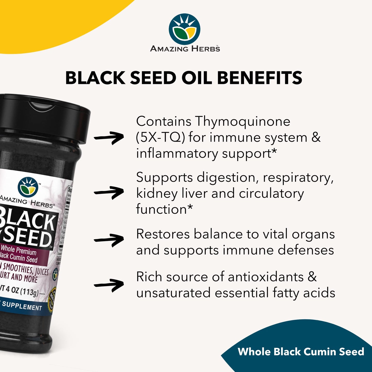 Amazing Herbs Whole Premium Black Cumin Seed - Nigella Sativa Seeds, Organic, Gluten-Free, Non-Gmo, Supports Immune System, Card
