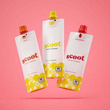 Scoot Frozen Lemonade Variety 12 Pack Featuring Original, Peach, And Strawberry Flavors. 12-3.25-Ounce Shelf-Stable Pouches, Rea