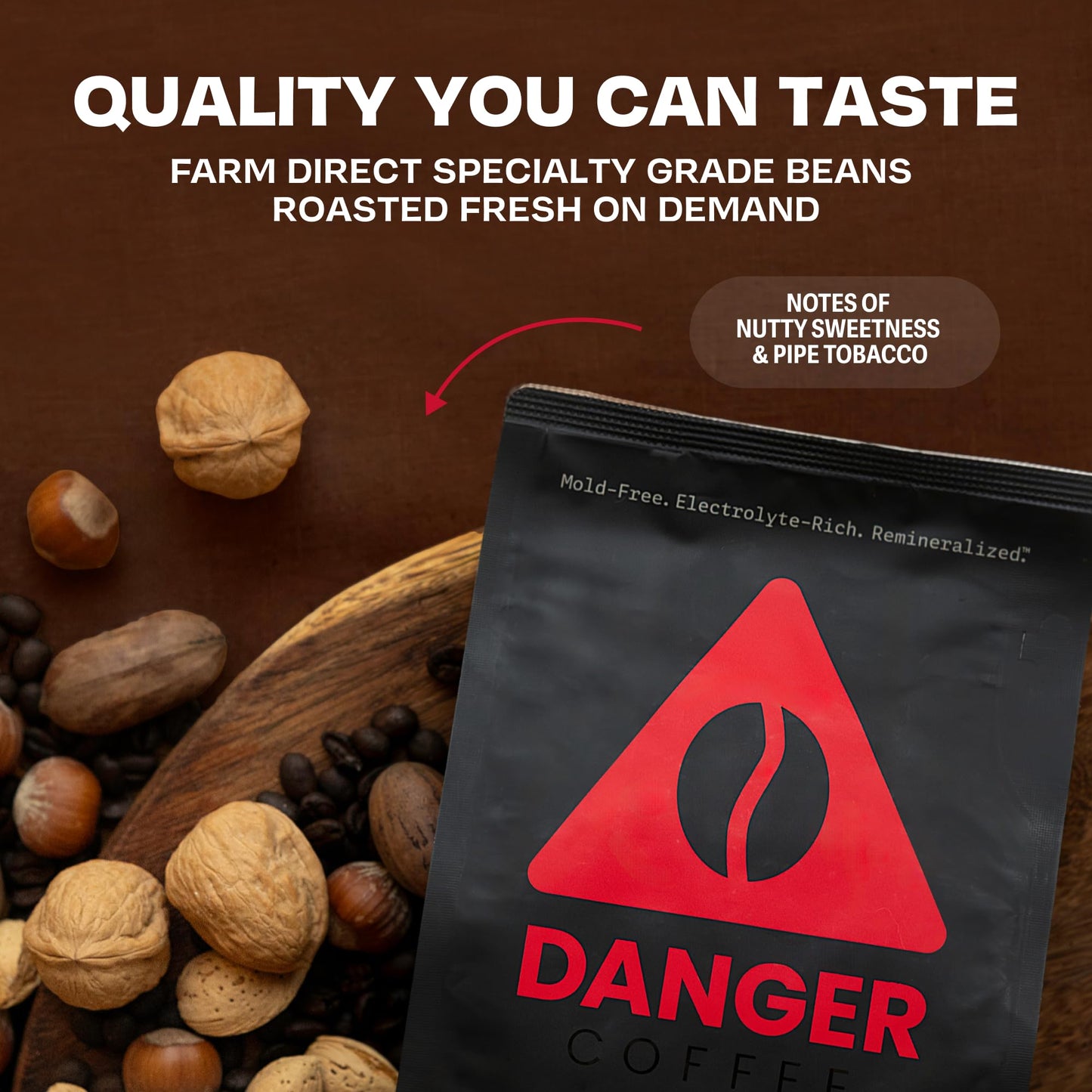 Danger Coffee Whole Bean, Medium Roast, Mold Free, Lab Tested, 10.9 Ounce