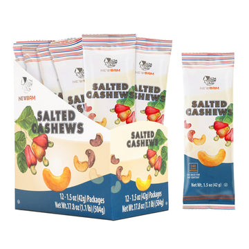 Newbam Lightly Salted Cashews Snack - 12 Nuts Individual Packs (1.5Oz Each) - Keto, Vegan, Gluten-Free, High Protein, Ready-To-E