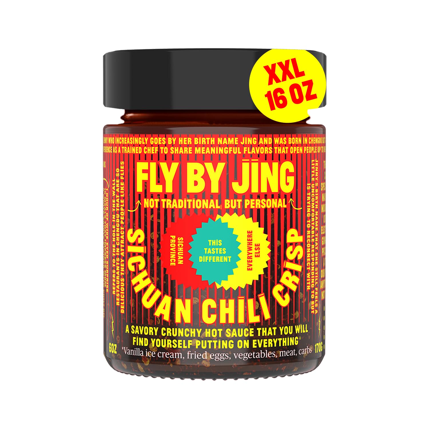 Flybyjing Xl Sichuan Chili Crisp, Gourmet Spicy Tingly Crunchy Hot Savory All-Natural Chili Oil Sauce W/Sichuan Pepper, Versatil