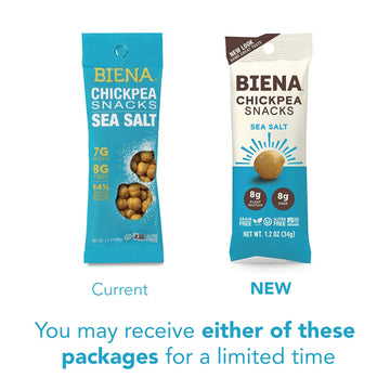 Biena Chickpea Snacks - Crunchy Roasted Chickpeas - High Fiber Vegan Protein Snacks For Adults And Kids - 10-Pack, 1.2 Ounce Bags - Sea Salt