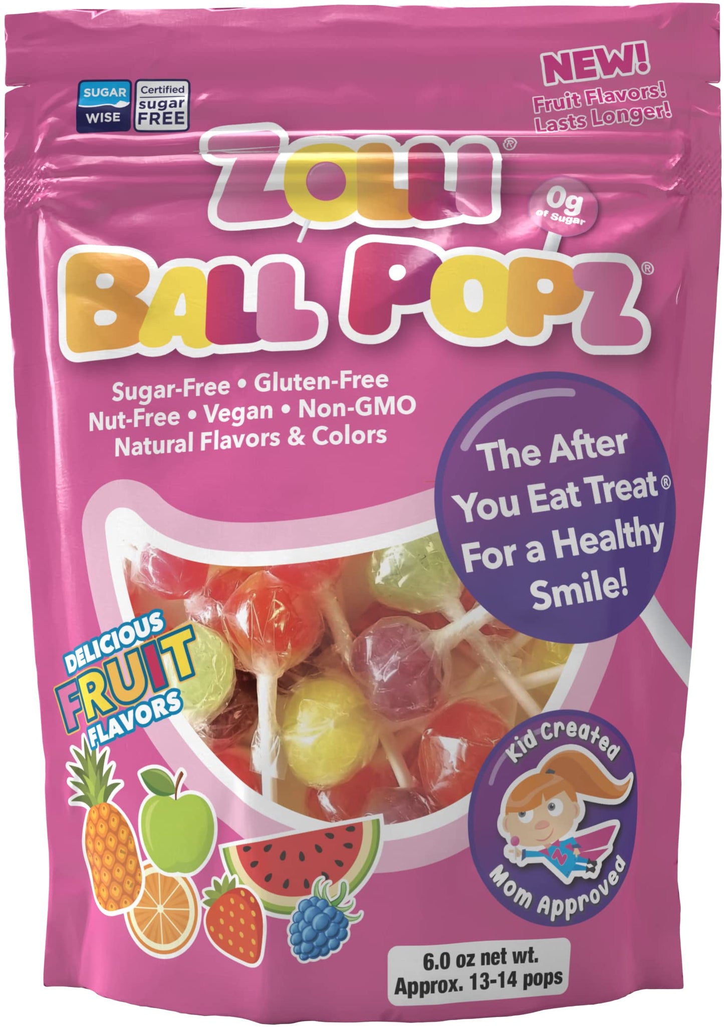 Zollipops Zolli Ball Popz Lollipops Clean Teeth, Natural Fruit, 6Oz