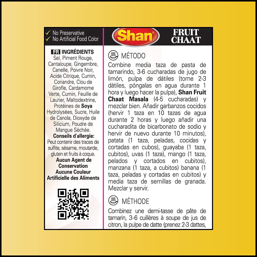 Shan Fruit Chaat Seasoning Mix - Spice Powder for Fruit Salad - 1.76 oz (Pack of 6) - Vegetarian Friendly