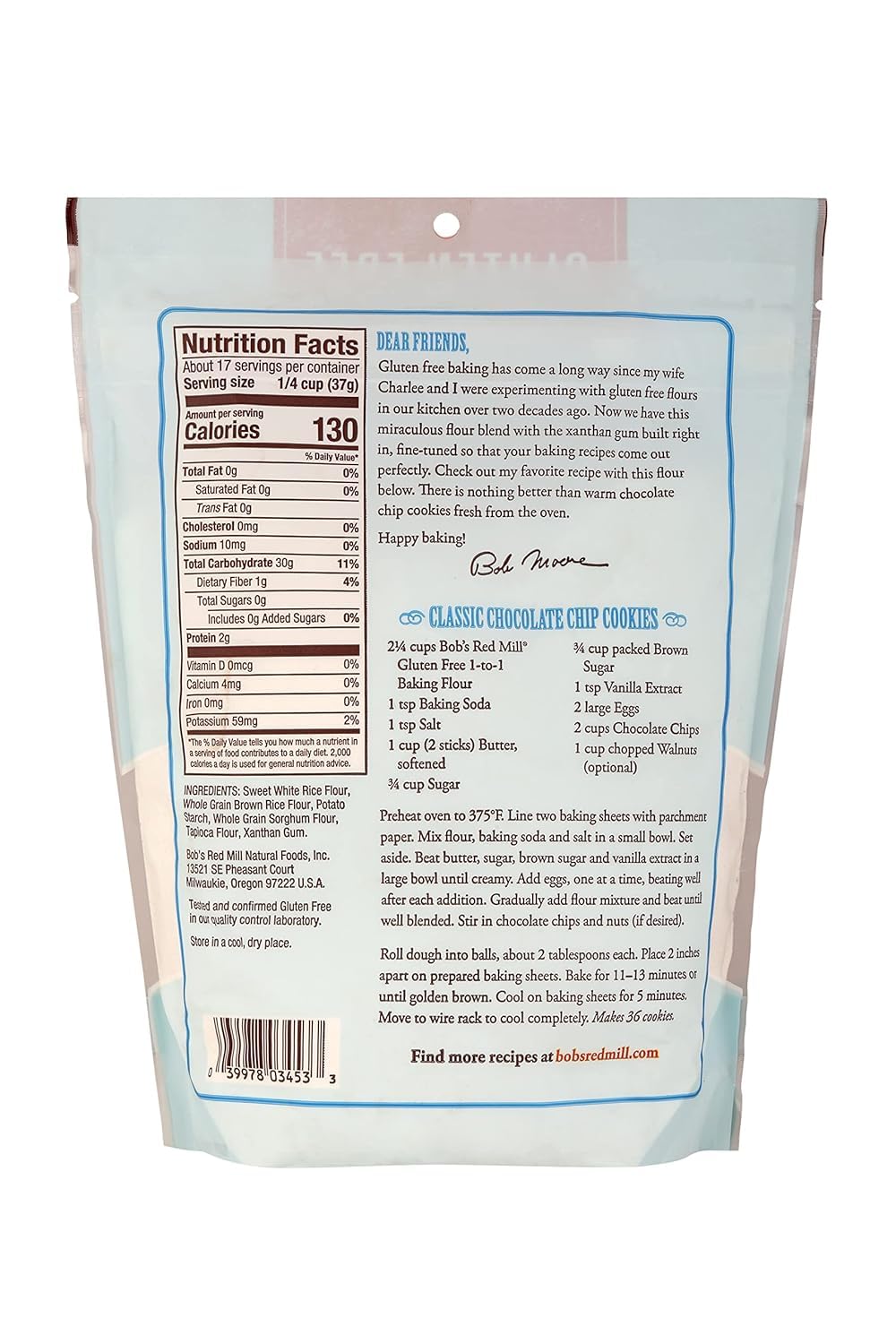 Bobs Red Mill Gluten-Free Baking Flour 1-to-1, 22 oz (1 lb 6 oz), Model 1600C224