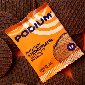PODIUM Protein Stroopwafel, Chocolate Brownie, Pre & Post Workout Snack, Box of 8 Wafels
