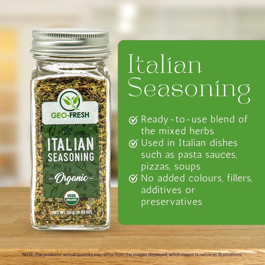 Geo-Fresh Organic Italian Seasoning, Non-GMO, Kosher, 0.53 oz (15g) Herbs