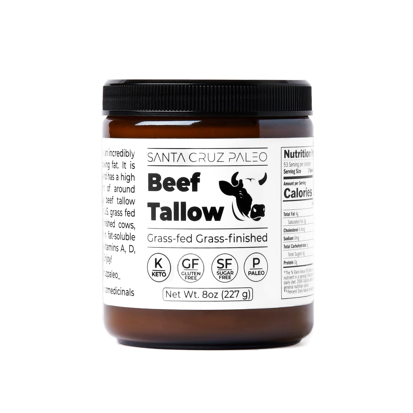 Santa Cruz Paleo Beef Tallow, 100% Grass Fed and Grass Finished, Gluten Free, Keto, Sugar Free, Paleo, With Bioavailable Vitamin