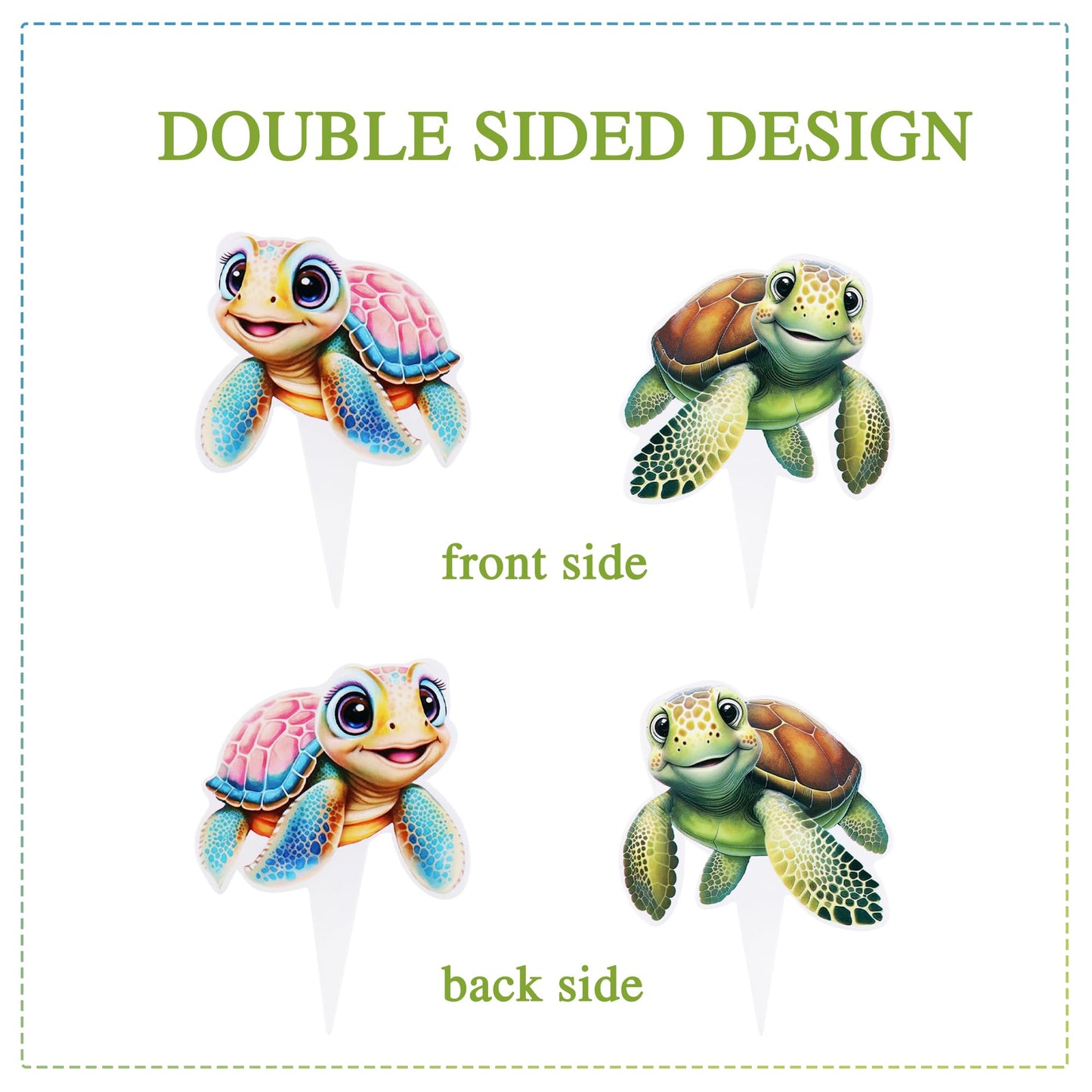 Ercadio 30 Pcs Double Sided Turtles Cupcake Toppers For Baby Happy Birthday Party Cake Sea Animals Baby Shower Party Picks For S