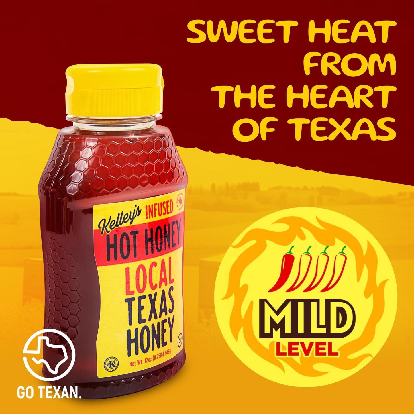 Kelley'S Hot Honey, 12 Oz - 100% Unfiltered Raw Honey Infused With Chili Pepper - Rich Flavor For Bbq, Fried Chicken, Pizza, Cha