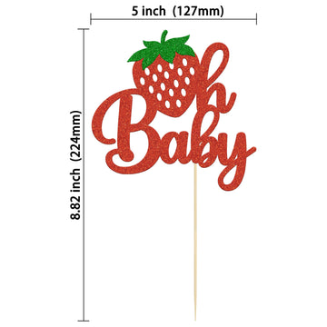 1Pc Strawberry Oh Baby Cake Topper Red Glitter Babyshower Strawberry Cake Pick Decoration For Sweet Fruit Theme Baby Shower Kids