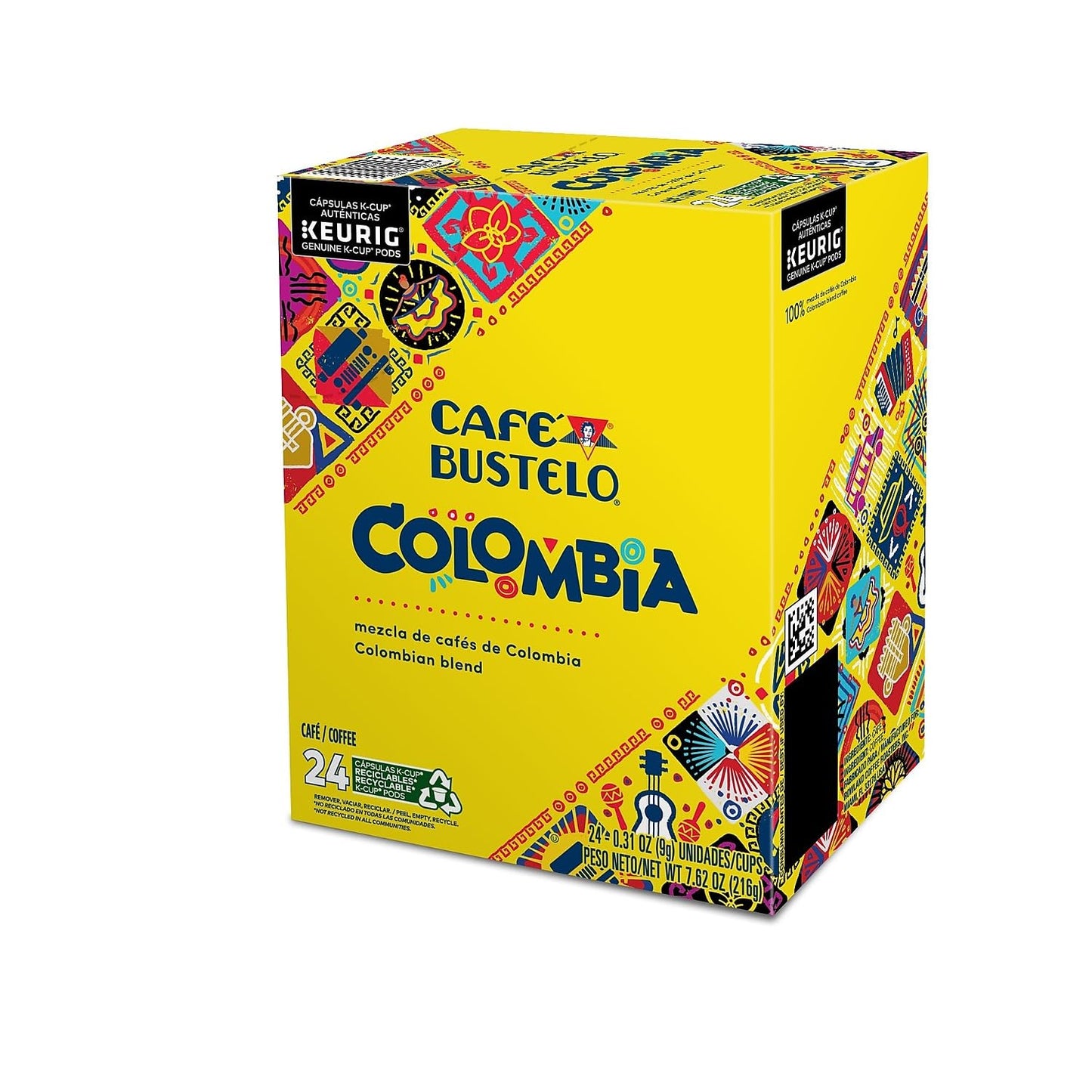 Cafe Bustelo 100% Colombian Coffee K-Cup Pods, Medium Roast, 24 Count, Coffee Color