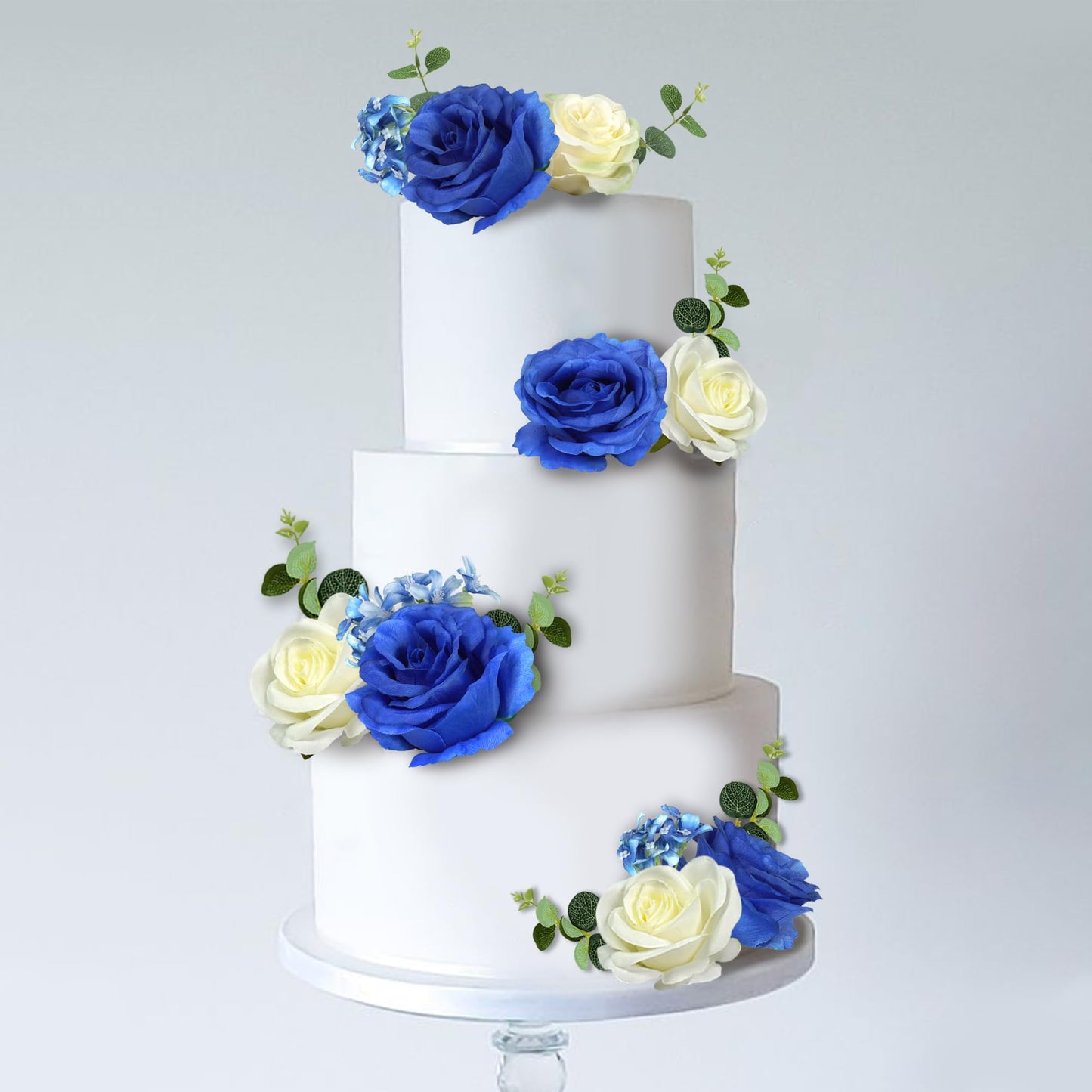 DRWATE Flower Cake Toppers - Artificial Blue Rose & Eucalyptus Decor for Birthdays, Weddings, Baby Showers - Boho Party Supplies