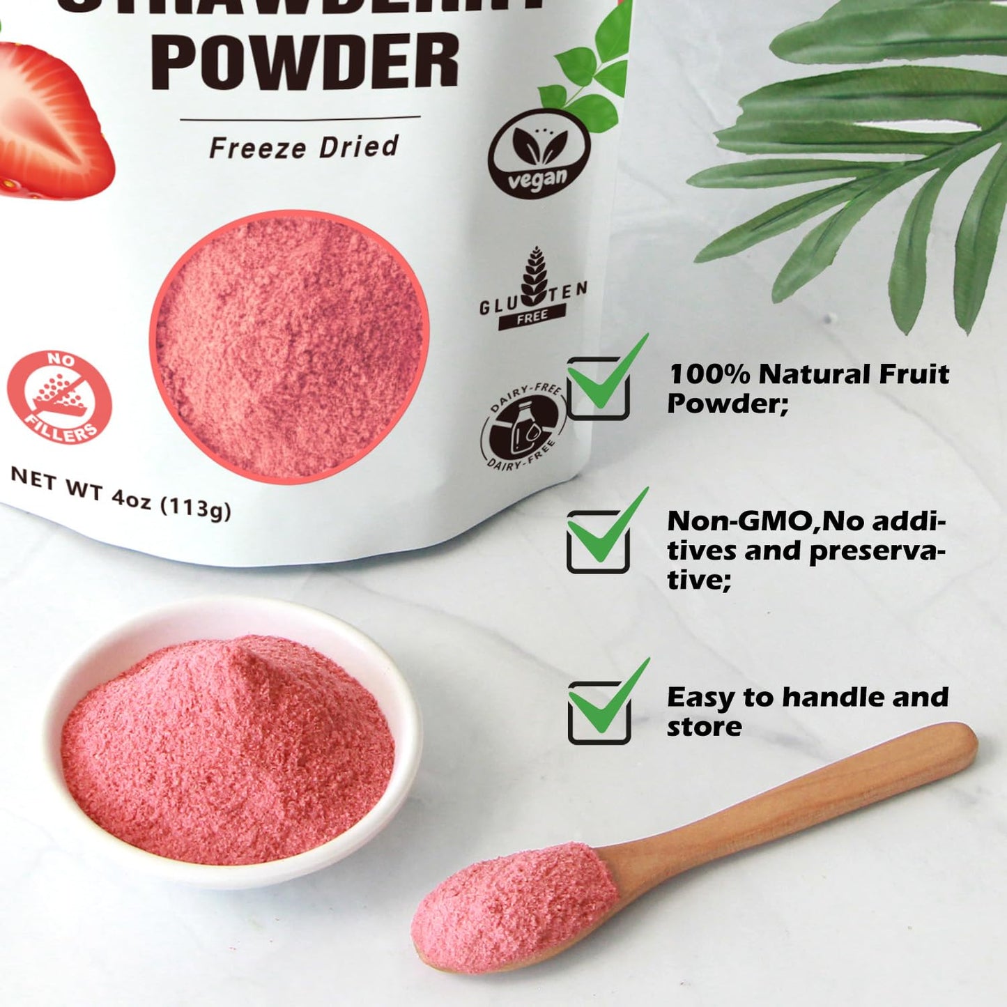 Freeze Dried Strawberry Powder For Baking,Vegan,Non-Gmo,Gluten Free,No Additives And Preservatives,4Oz