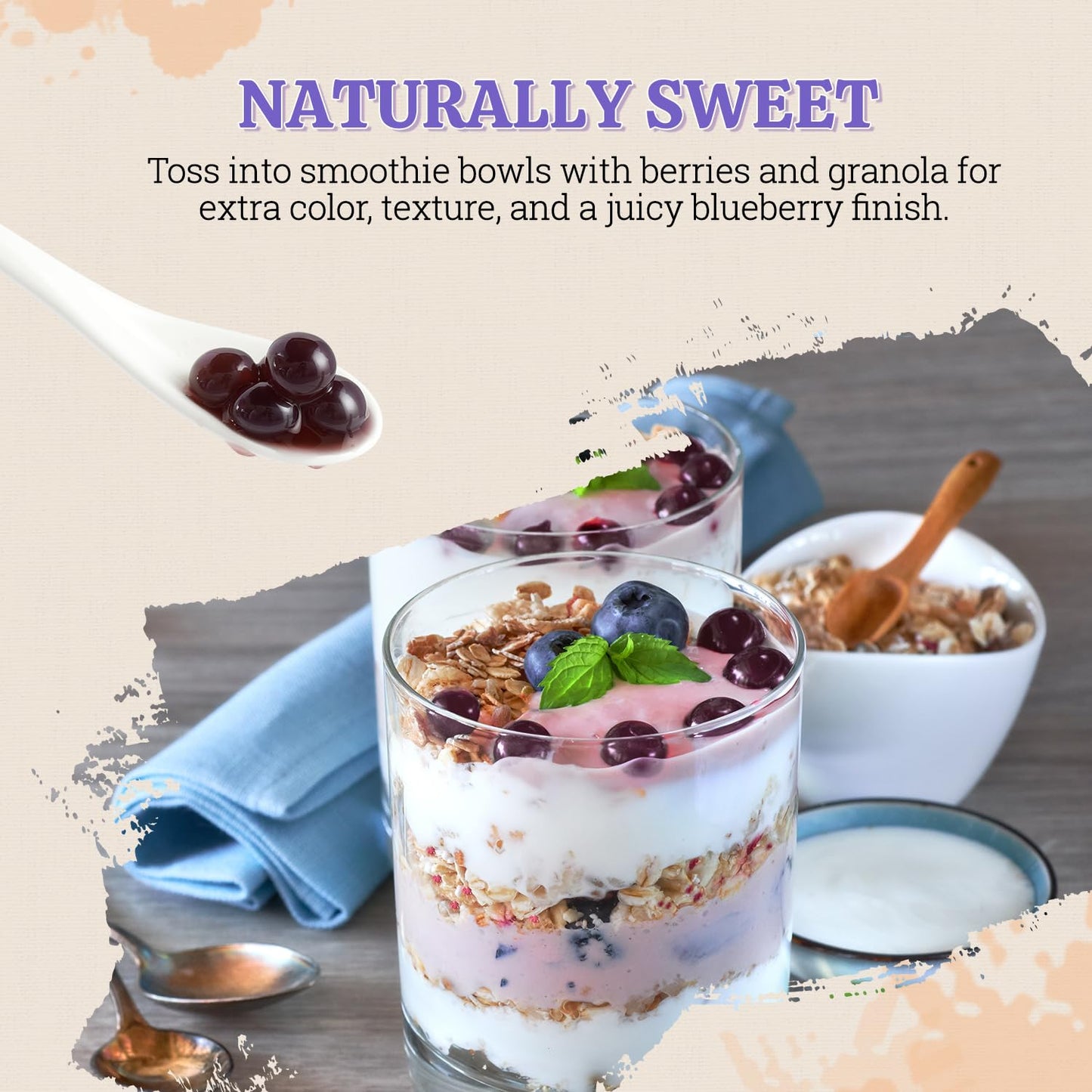 52USA Blueberry Popping Boba (500g) Popping Pearls for Bubble Tea Beverages Sweets Ice Cream Shakes Desserts & Smoothies Topping 1.1 Pound (Pack of 1)