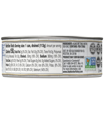 Blue Harbor Fish Co. Wild Albacore Solid White Tuna In Water With Sea Salt - 4.6 Oz Can (Pack Of 12)