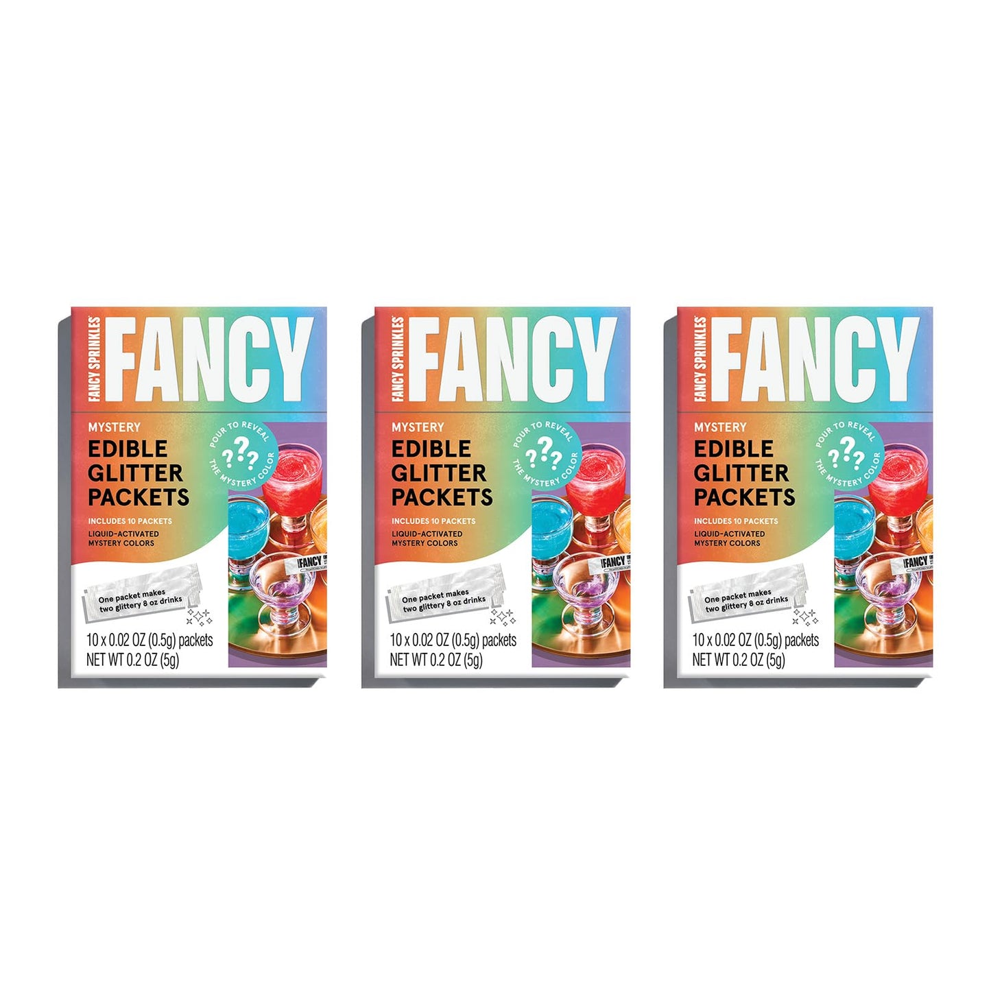 Fancy Sprinkles Edible Glitter Packets - Mystery Colors, 3 Pack for Drinks & Cocktails