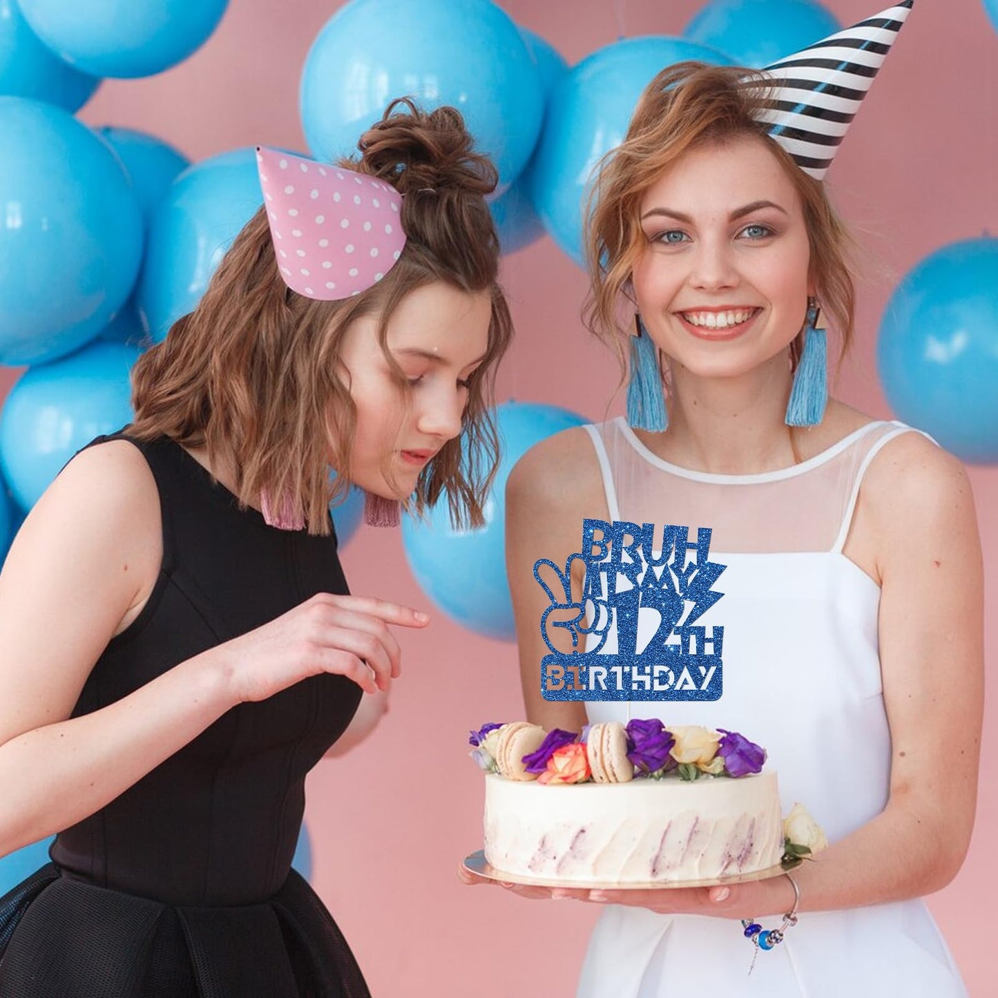 Embhhor Bruh It'S My 12Th Birthday Cake Topper, Dude Bro I'M 12, Kid Boys Happy 12Th Birthday Party Cake Decorations, Blue Glitt