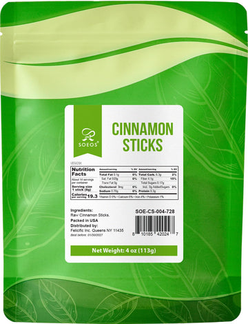 Soeos Cinnamon Sticks, 4 oz, Cassia Cinnamon, Strong Aroma, 2.75 Length, Perfect for Baking, Cooking, Beverages