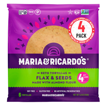 Maria & Ricardo's KETO Tortillas | Almond Flax & Seeds | Low Carb | Grain Free | Paleo | Non GMO | Vegan | Gluten Free | KETO Ce