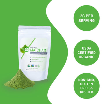 Aiya Certified USDA Japanese Organic Ceremonial Grade Matcha Green Tea Powder - Gluten-Free Non-GMO - 100g Bag (3.53 oz.)