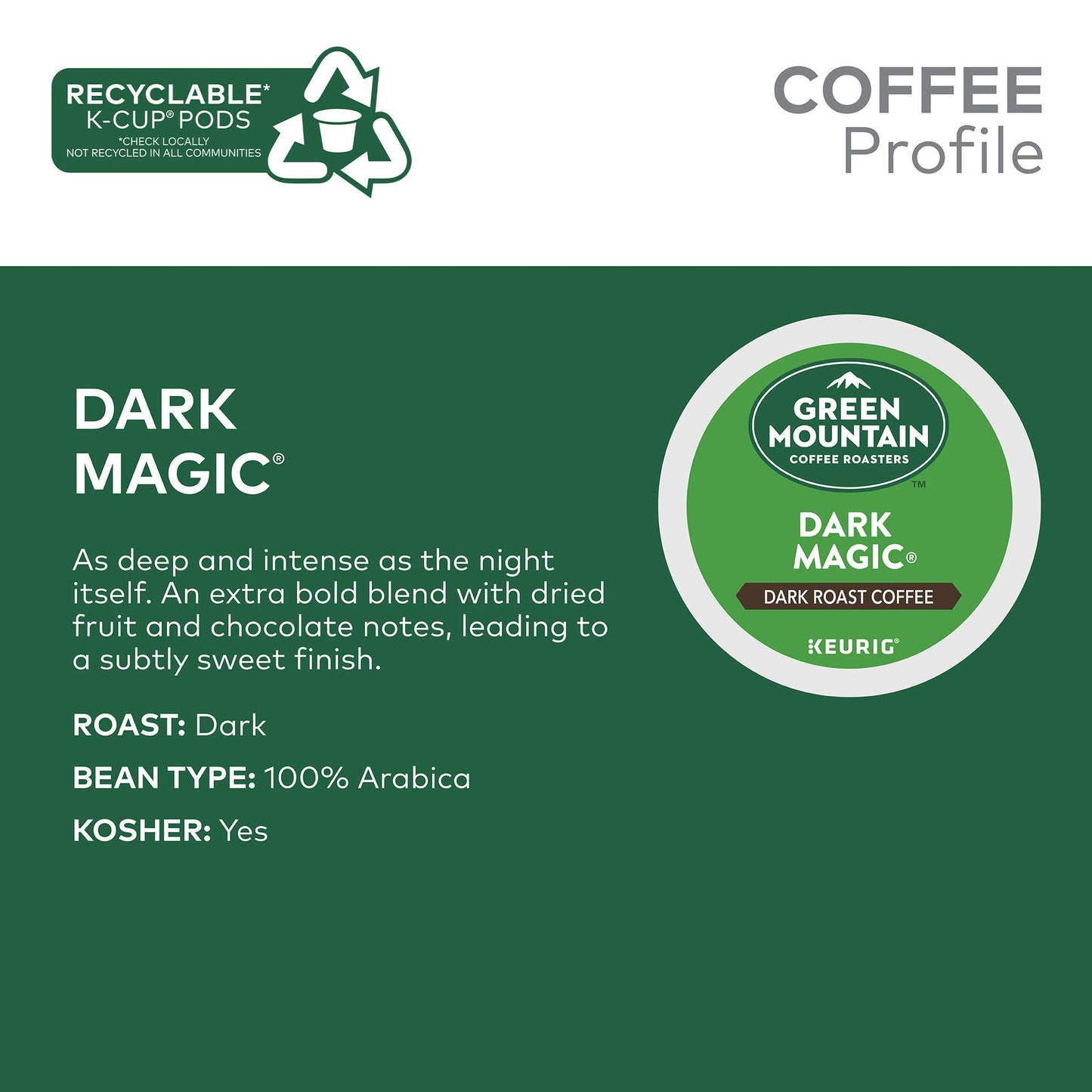 Green Mountain Coffee Roasters Dark Magic K-Cup Pods, Dark Roast Coffee, 72 Count - Single-Serve Convenience, Bold Flavor