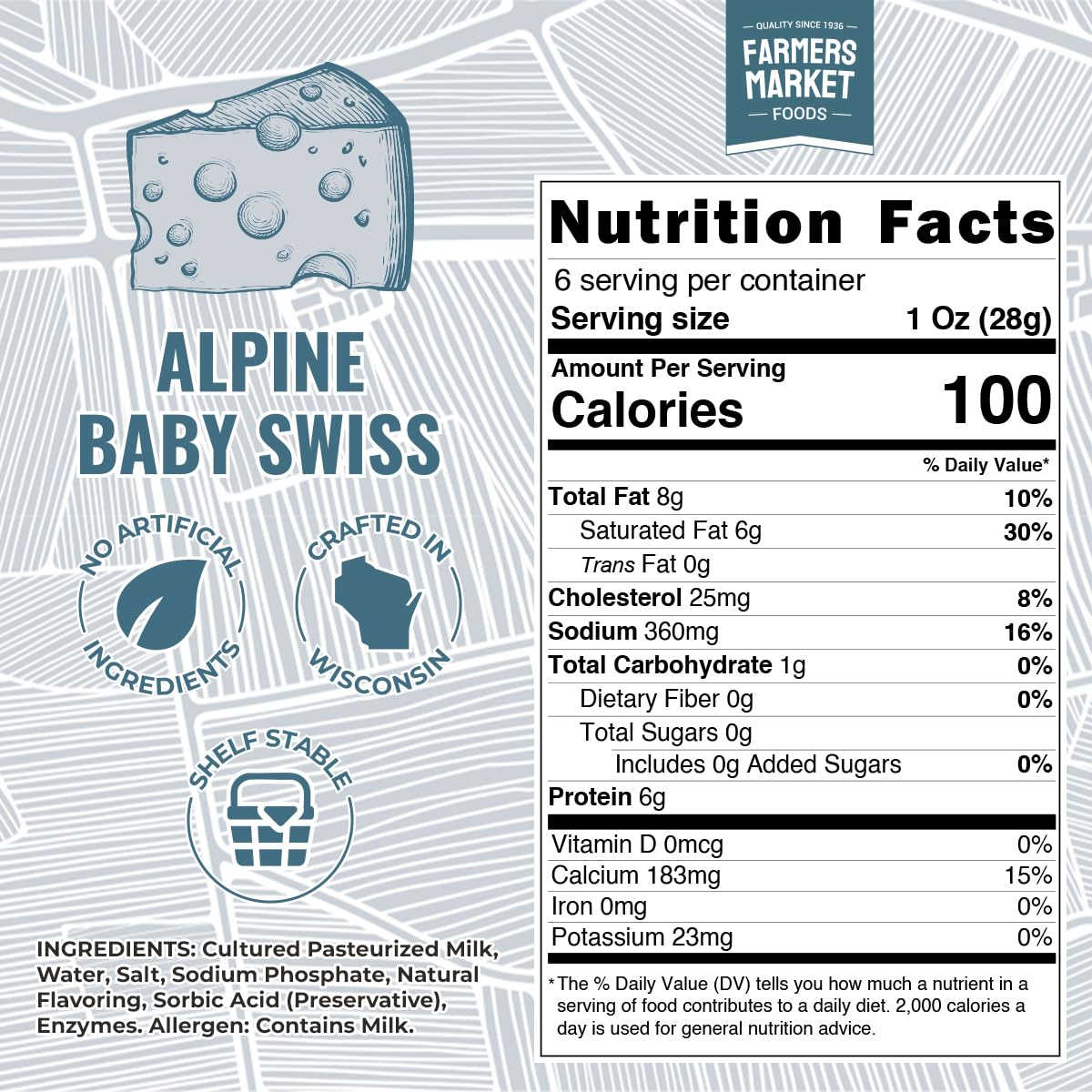 Farmers Market, Gluten Free, Keto, Paleo, Low Sodium, Zero Sugar, Wisconsin Cheese Gift Sets, 3-Pack, Alpine Baby Swiss