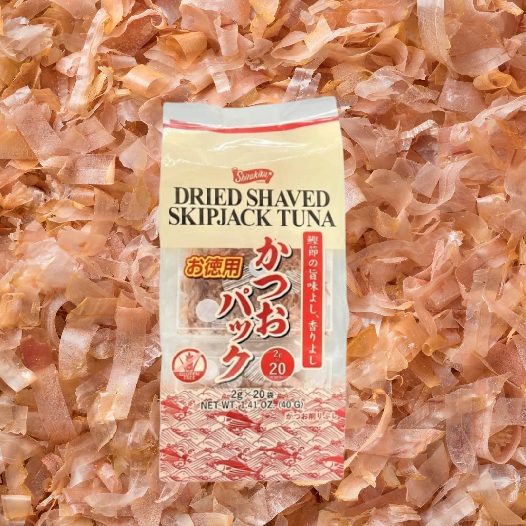 Shirakiku Authentic Dried Shaved Skipjack Tuna Hana Katsuo | Japanese Katsuobushi | Product Of Japan (0.71Oz / 20G X 20 Pack)