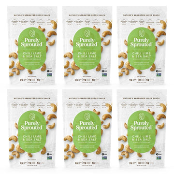 Purely Sprouted Cashews Chili Lime Sea Salt, Non-Gmo Superfood For Healthy, Certified Usda Organic, Gluten-Free Snacking (4 Oz,