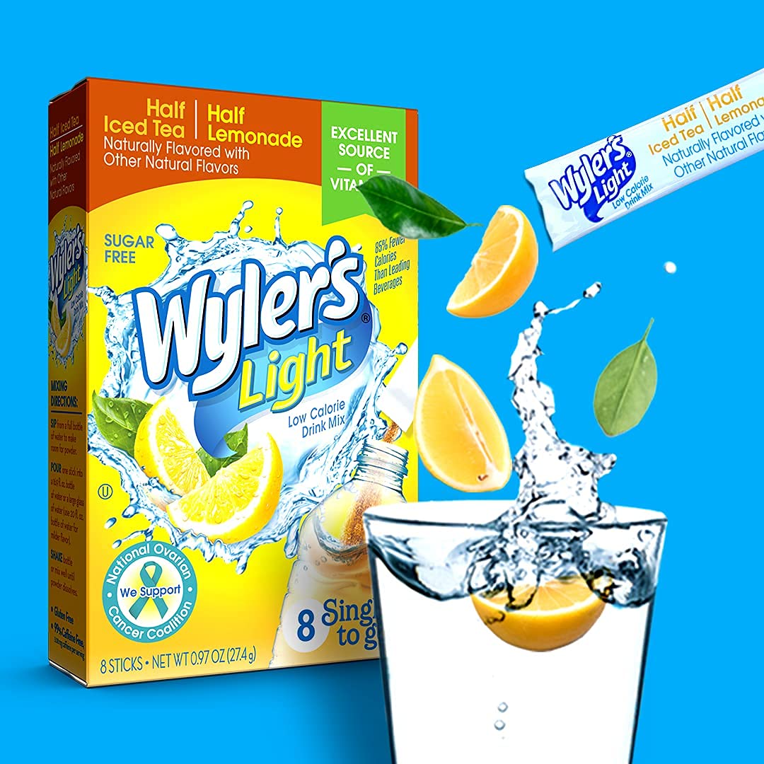 Wyler'S Light Singles To Go Powder Packets, Water Drink Mix, Half Iced Tea & Half Lemonade, 8 Packets Per Box (Pack Of 6)