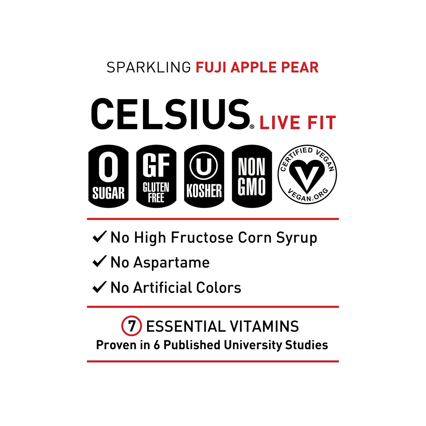CELSIUS Sparkling Fuji Apple Pear, Functional Essential Energy Drink 12 Fl Oz (Pack of 24)