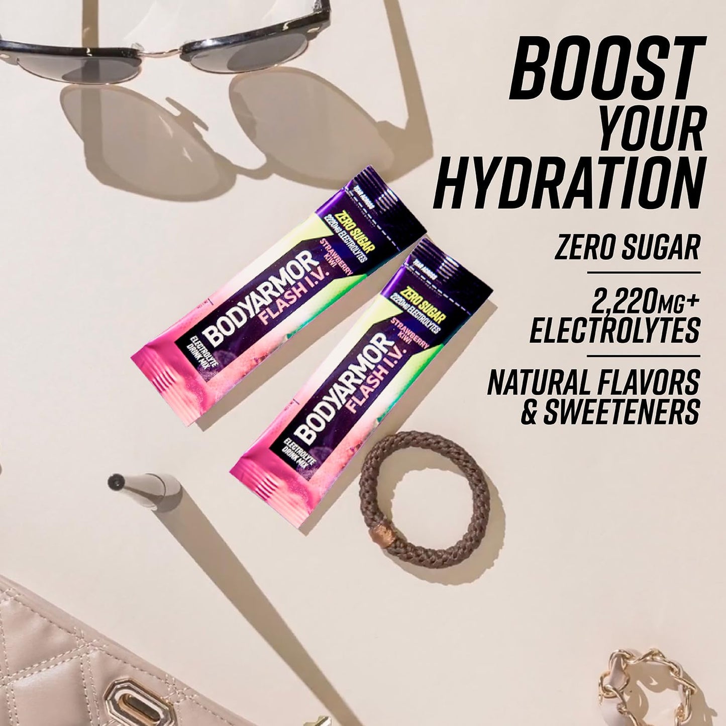 Bodyarmor Flash Iv Electrolyte Packets, Strawberry Kiwi, Lemon Lime, & Tropical Punch Variety Pack - Zero Sugar Drink Mix, Singl