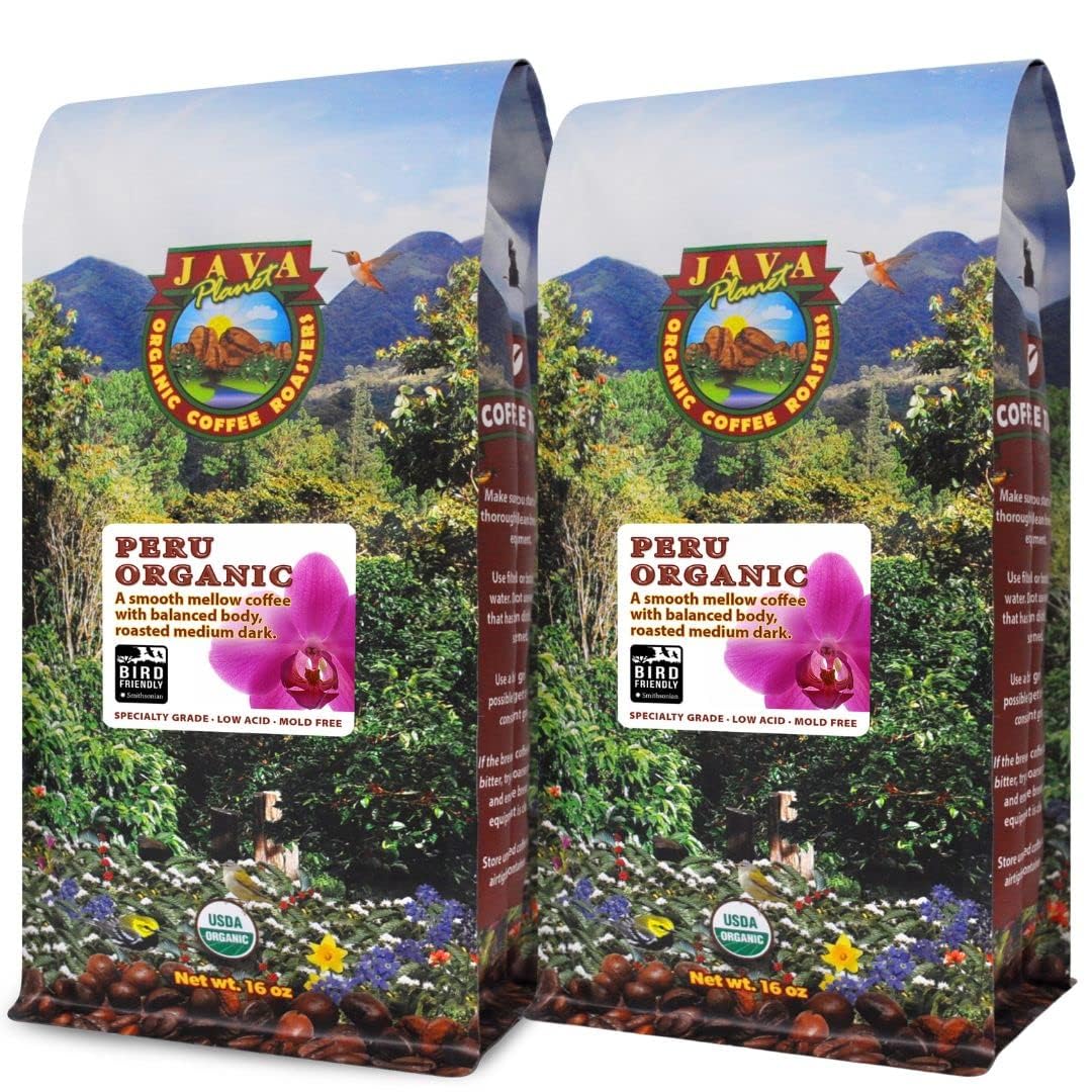 Java Planet Organic, Peru Single Origin Medium Dark Roast, Smooth Full Flavored Organic Coffee Beans, Low Acid, Whole Bean Coffe
