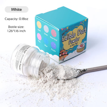 Jelife White Edible Luster Dust - 5 Grams Food Grade Cake Dust Shimmer Powdered, Edible Metallic Powder Food Coloring for Cake D