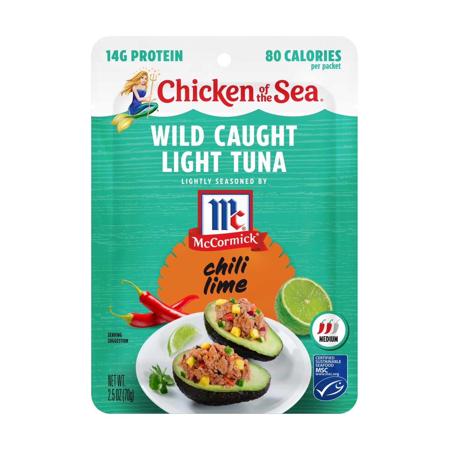 Chicken of the Sea Wild Caught Light Tuna, 2.5 oz. Packets (Box of 12), Chili Lime Seasoning