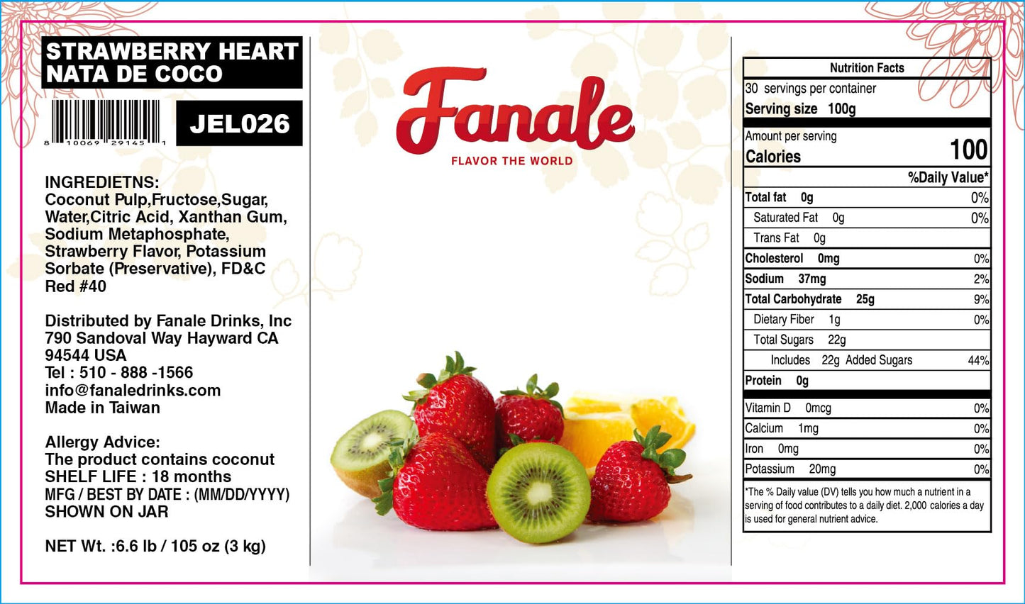 Fanale Coconut Jelly Topping Nata De Coco For Boba Tea | Ice Cream | Yogurt | Smoothie | Milk Tea | Desserts Strawberry Heart Sh