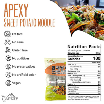 APEXY Sweet Potato Glass Noodles, Fat-free and Gluten-free, 24oz (680g), Pack of 2