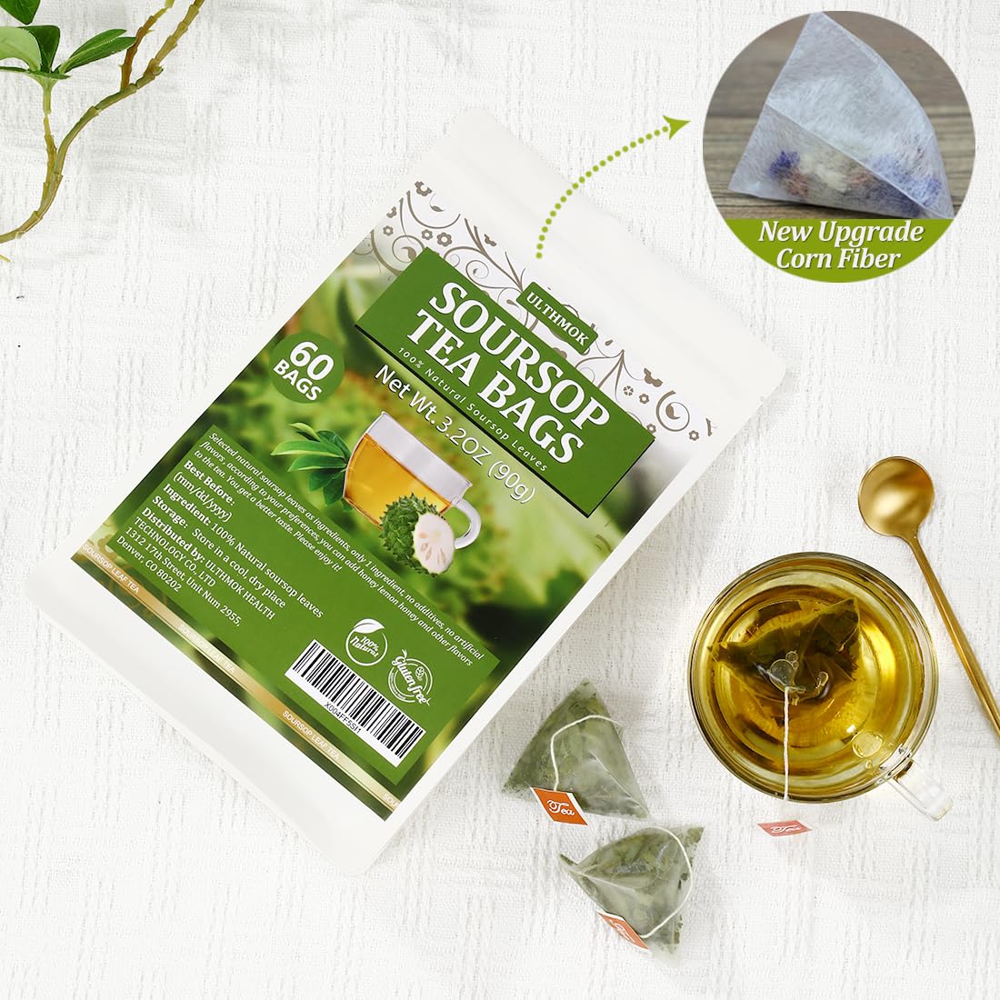 enhanced 60 Soursop Tea Bags Made with 100% Natural Graviola Leaves Hoja Guanabana Tea No Additives & Caffeine Free.
